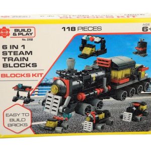 Build & Play 6-in-1 Steam Train Blocks Kit 118 Pcs (25x19x4cm)