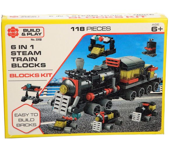 Build & Play 6-in-1 Steam Train Blocks Kit 118 Pcs (25x19x4cm)